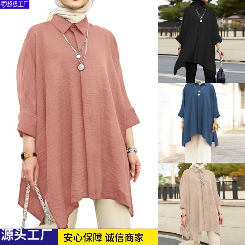 2023衬衫女马来西亚穆斯林女装衣服大码女装时尚休闲衬衣新款上衣