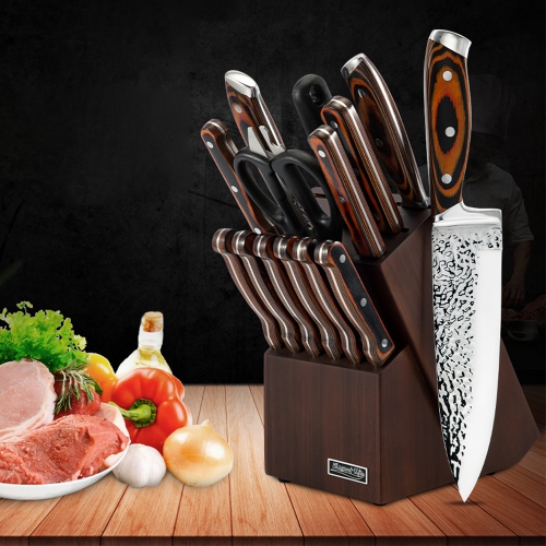 木质刀座不锈钢刀具彩木手柄十五件套家用切刀厨房礼品刀
