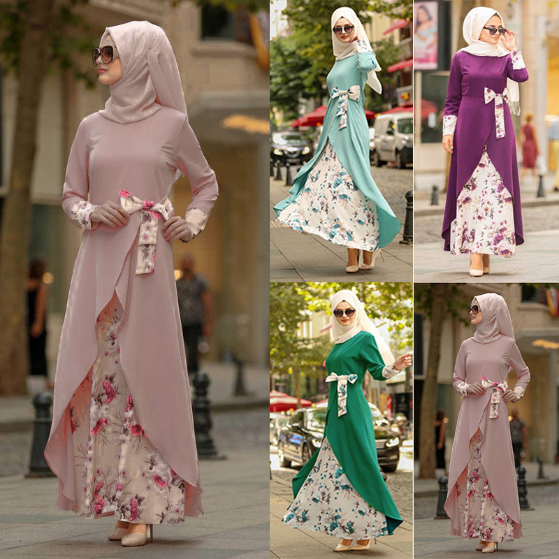 现货供应外贸女装跨境中东爆款穆斯林衣服国风复古长袖连衣裙